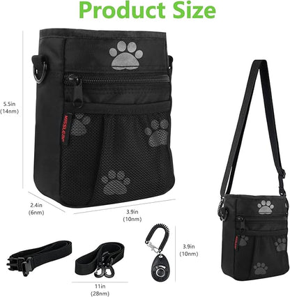 kissleaf Dog Treat Pouches for Pet Training, Treat Pouches for Pet Training,Large Dog Treat Training Pouch and Dog Clicker,Dog Training Treat Pouch Built-in Poop Bag Dispenser-Black Pattern.