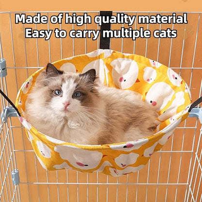 Cat Hammock Lounge Cat Hanging Bed for Cage Kennel Chair with Metal Frame, Adjustable Straps, Built-in Steel Support, Suitable for All Seasons (Yellow,Small)