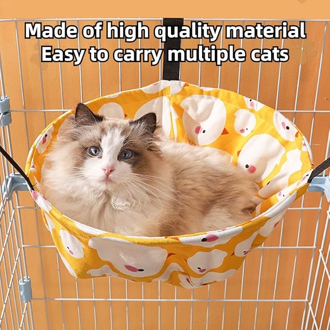 Cat Hammock Lounge Cat Hanging Bed for Cage Kennel Chair with Metal Frame, Adjustable Straps, Built-in Steel Support, Suitable for All Seasons (Blue,Small)