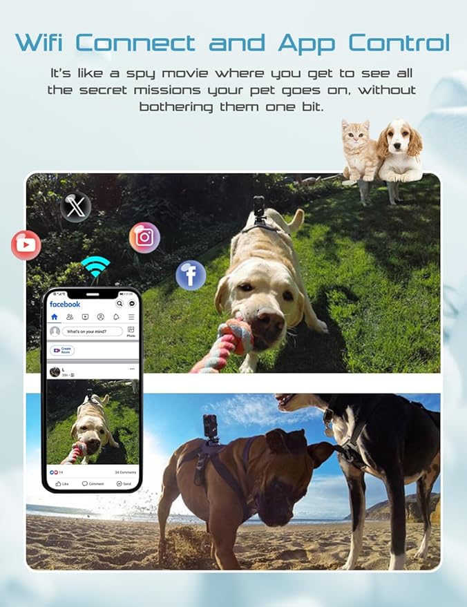 Dog Collar Camera with 64GB SD Card, 4K Cat Collar Cameras with Touch Screen, Dog Collar with Camera for Video Records, Pet Cameras Collar for Remote Monitoring Indoor Outdoor Dog Birthday Gift