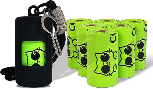 Dog Poop Bags with Dispenser & Holder, Guaranteed Leak Proof, Unscented Extra Thick Heavy Duty Tear-resistant 18-Micron Waste Bag Refill Rolls (Black (105-Bags, 1-Dispenser))