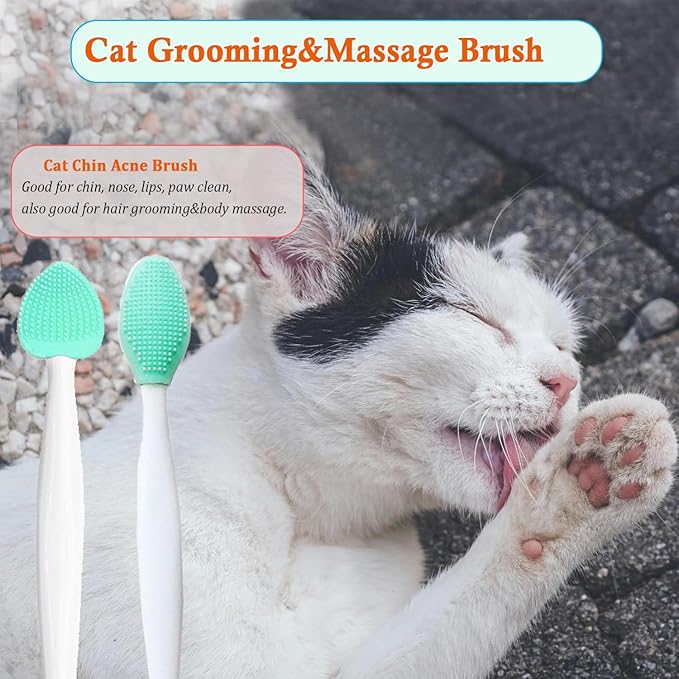JGocot Cat Grooming Essentials - Black Seed Exfoliating Brush, Soft Silicone Double-Sided Scraper for Chin Acne and Cleaning (4PCS)
