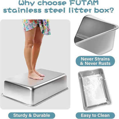 Stainless Steel Litter Box, 23.6“x15.7"x6" Deep Stainless Steel Cat Litter Box Extra Large, XL Metal Litterbox for Big Cats with High Sides, Non Stick Surface, Easy to Clean