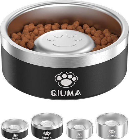 Slow Feeder Dog Bowls Stainless Steel, Food-Grade 304 Dog Slow Feeder Bowl 2 Cups Capacity, Heavy Duty Double-Layer with Non-Slip Base, Pet Puzzle Bowl for Small & Medium Dogs (Black)