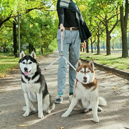 KOOLTAIL Dual Retractable Dog Leash for Two Dogs Up to 110 Lbs, Heavy Duty Double Headed 16 ft Extendable 360° Tangle-Free One Button & Lock Brake Dog Leash for Small Medium Large Dogs Grey