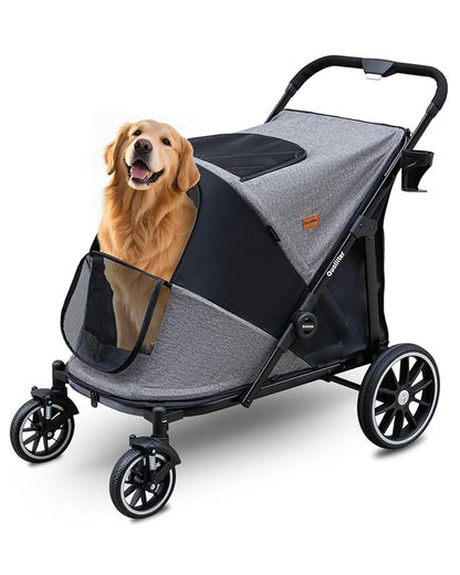 Dog Stroller for Large Dogs & Cats up to 130 lbs,Foldable Large Pet Stroller for 2 Dogs with 360° Wear-Resistant Rubber Wheels Mesh Windows,Extra Large Heavy Duty,All Terrain Wagon Cart with Air Mesh