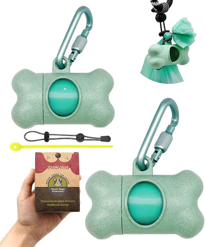 Dog Poop Pickup Bags Holder Dispenser with Standard-Sized Leak-Proof Scented Doggy Waste Bags and Carabiner with Safety Lock&Fastener Never Loose on Leash Lead Again (2 Holders 30 Bags, Blue)