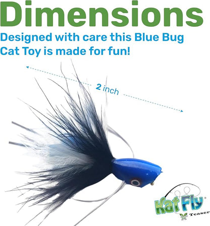 2 Inch Handmade Cat Toy Teaser Wand Refill Bug - Blue Natural Material Toy, Hunting Instinct Play, Interactive Exercise Attachment for Indoor Cats