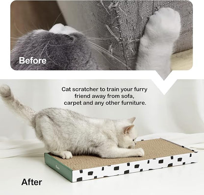 PAWSFANS Cat Scratcher Cardboard Scratch Pad with Box,Durable Corrugate Scratching Board Kitty Sofa Lounge Bed Reversible Catnip Included for Indoor Cats,Large (Box, 3pcs)