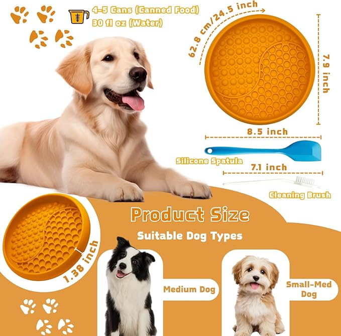 Dog Lick Bowl, Non-Slip Slow Feeder Dog Bowl, Silicone Licking Mat with Treat Dispenser, Entertainment Dog Puzzle Play, Feeder Bowl to Relieve Anxiety, Dishwasher Safe,with Brush & Spatula (Orange)
