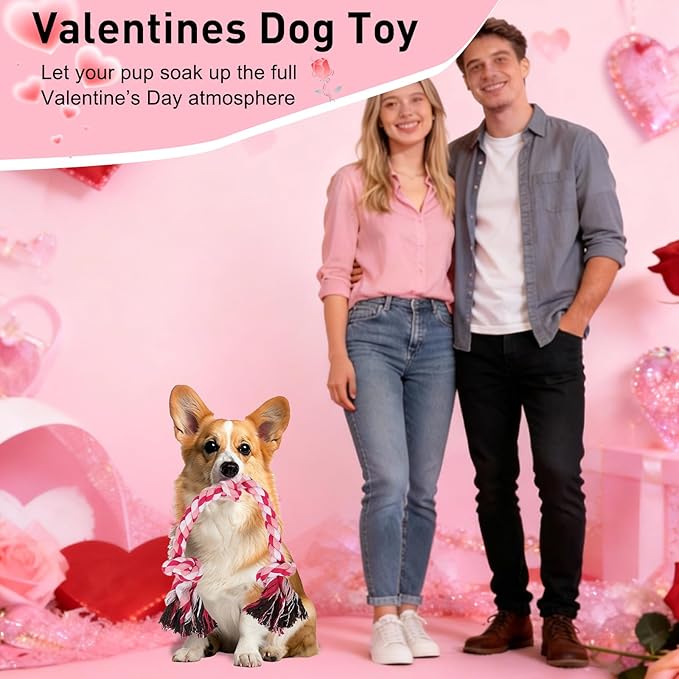 SZEE Dog Rope Toys, 24 in 3 Knots Chew Rope for Small, Medium and Large Dogs, Natural Cotton Pet Pull Toy for Tug of War and Teeth Cleaning, Fits Valentine’s Day Vibe (Pink)