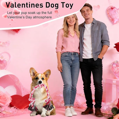 SZEE Dog Rope Toys, 24 in 3 Knots Chew Rope for Small, Medium and Large Dogs, Natural Cotton Pet Pull Toy for Tug of War and Teeth Cleaning, Fits Valentine’s Day Vibe (Pink)
