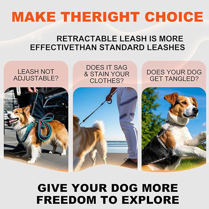 Durable Retractable Dog Leash with Safety Lock 16ft Adjustable Length, Ergonomic Grip & Tangle-Free Design for Small to Large Dogs up to 50/115 lbs