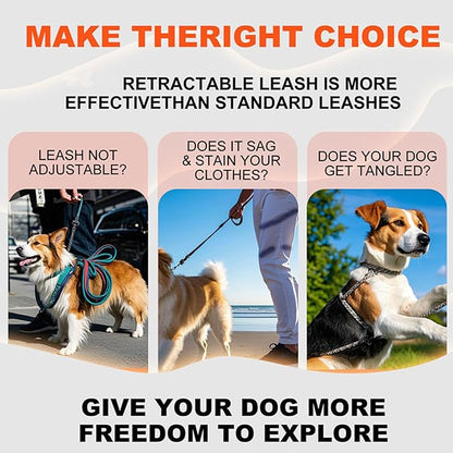 Durable Retractable Dog Leash with Safety Lock 16ft Adjustable Length, Ergonomic Grip & Tangle-Free Design for Small to Large Dogs up to 50/115 lbs