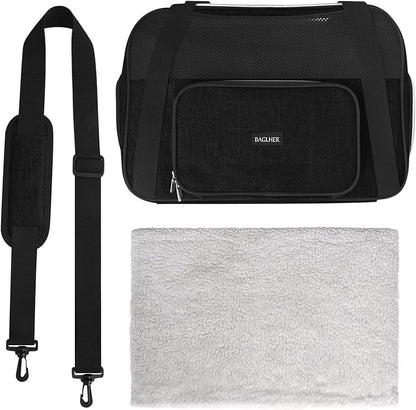 BAGLHER Pet Travel Carrier, Cat Carriers Dog Carrier for Small Medium Cats Dogs Puppies, Airline Approved Small Dog Carrier Soft Sided, Collapsible Puppy Carrier. Black