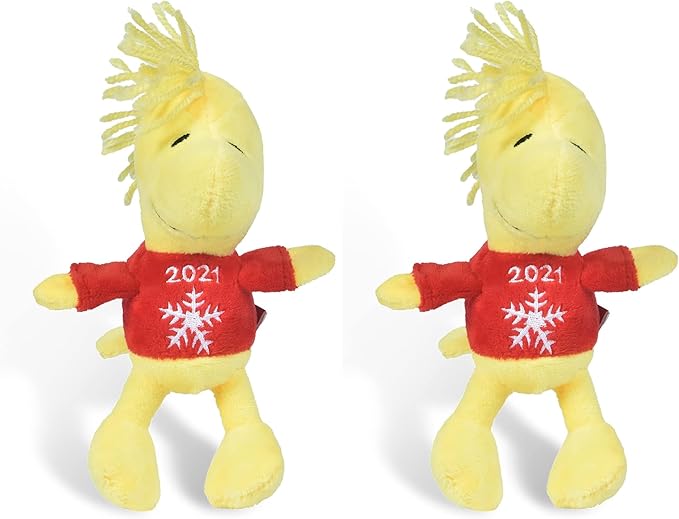 PEANUTS for Pets 6" Holiday 2021 Woodstock Plush Dog Toy with Squeaker | Red Snoopy Holiday Plush Dog Toy | Small Squeaky Dog Toys - Soft Stuffed Dog Toys Officially Licensed, (FF19106) (Pack of 2)