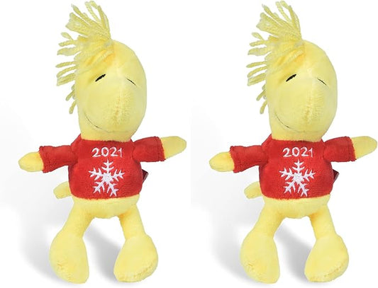 PEANUTS for Pets 6" Holiday 2021 Woodstock Plush Dog Toy with Squeaker | Red Snoopy Holiday Plush Dog Toy | Small Squeaky Dog Toys - Soft Stuffed Dog Toys Officially Licensed, (FF19106) (Pack of 2)