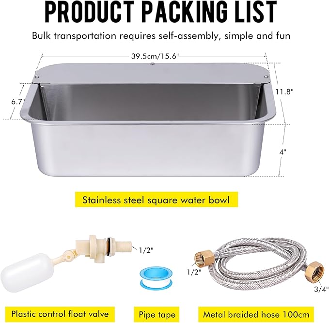 3Gal Automatic Outdoor Dog Water Dispenser for Large Breed Dogs Auto Self Filling Water Bowl Stainless Steel Dog Pet Waterer for Big Cat Chicken Goat Sheep Livestock (15.7" X 11.8")