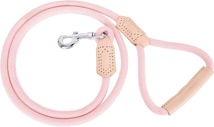 Mile High Life | Premium Leather Dog Leash | Strong Rope Leash | Leather Handle | Zinc Alloy Strong Clasp | Small Medium Large Dogs | 4/5/6 Feet(Pink, 48 Inch (Pack of 1))