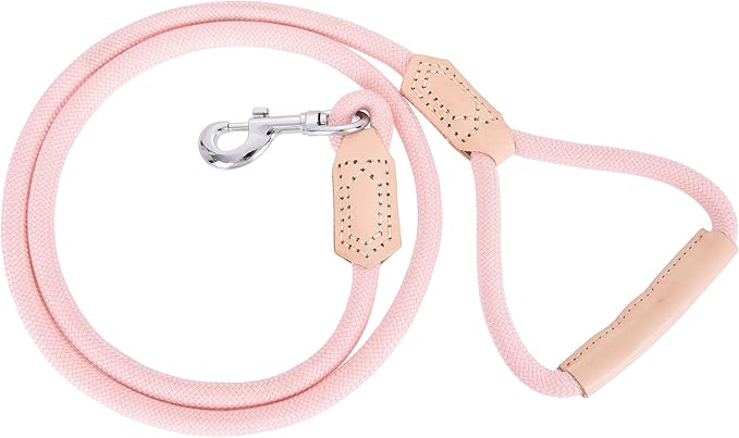 Mile High Life | Premium Leather Dog Leash | Strong Rope Leash | Leather Handle | Zinc Alloy Strong Clasp | Small Medium Large Dogs | 4/5/6 Feet(Pink, 60 Inch (Pack of 1))