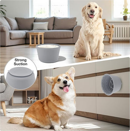 Slow Feeder Dog Bowls, Silicone Dog Lick Bowl with Brush & Scraper, Non-Slip Base Slow Feeder for Anxiety Alleviating & Oral Health, Gray Blue