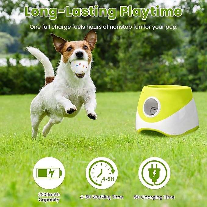 Automatic Dog Ball Launcher, Rechargeable Upgraded Dog Ball Throw Launcher Interactive Tennis Ball Thrower with 2.3in Balls, 3 Adjustable Distance Settings for Small Medium Dogs