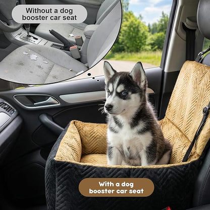 Dog Car Seat for Small Dogs,Medium Dog Car Bed with Detachable Washable Cover,Pet Puppy Booster Cars Seats with Safety Belt Up to 30 lbs(Black V)