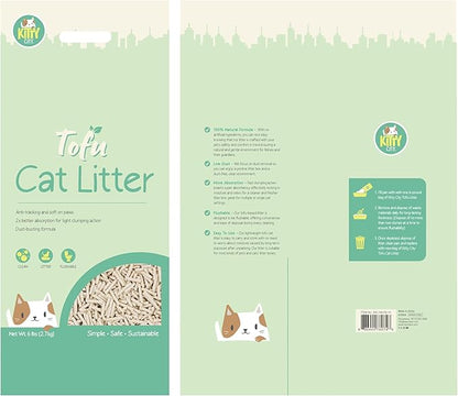 Kitty City Tofu Cat Litter, 100% Natural Plant-Based Formula, Fast Clumping, Low Dust, Flushable & Super Absorbent, Lightweight Cat Litter, 6 lb