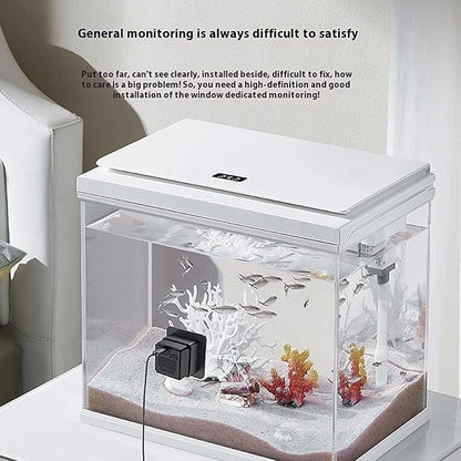Aquarium Camera,2K HD Terrarium WiFi Pet Camera,140° Wide-Angle,Anti-Glare & Anti-Reflection,Night Vision,Two-Way Audio,AI-Powered Detection,24/7 Recording for Fish Reptiles Window Security Monitoring