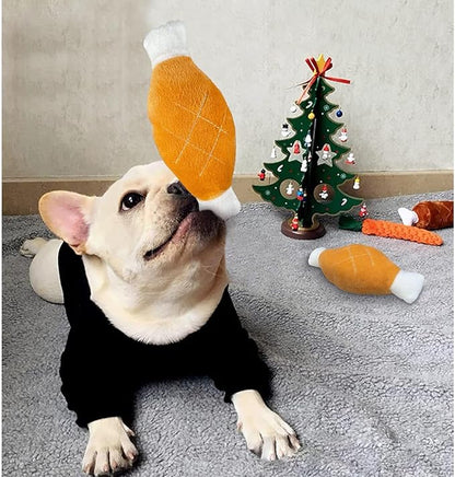 Andiker 2pcs Dog Squeaky Toy, Dog Chicken Legs Bone Pet Funny Squeaky Toy Dog Plush Toy for Small Medium Large Dogs and Cats (18cm)
