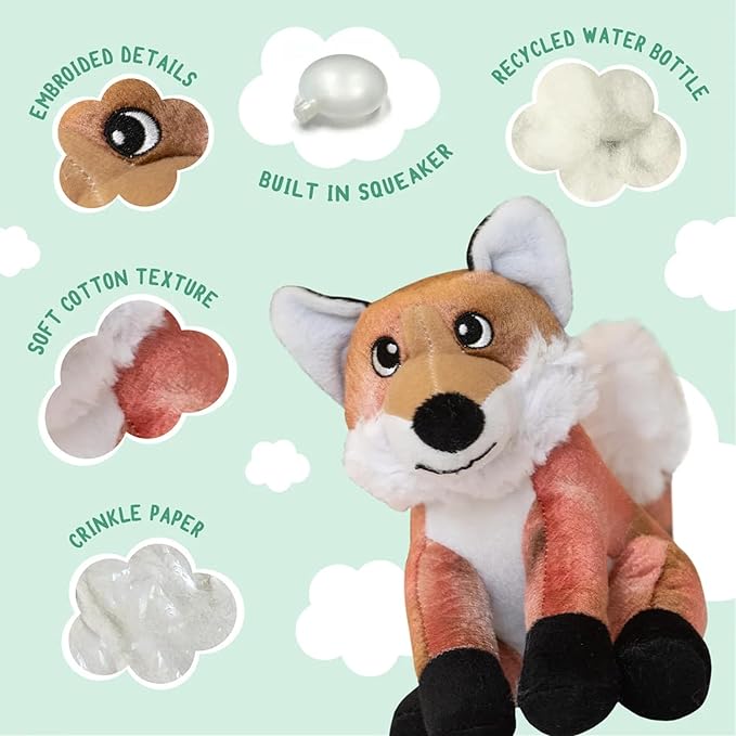 Snugarooz Fitz The Fox Dog Toy with Repair Patch – Soft & Durable Plush - Crinkle & Squeaker – Perfect for Small to Medium Dogs - Fun Play & Cuddles