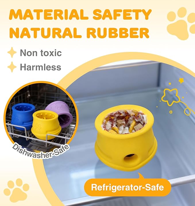 Dog Enrichment Toys, Interactive Puzzle Toys for Dogs - Nature Rubber & Durable Dog Toys, Dog Toys to Keep Them Busy, Slow Feeder - Frozen Dog Treat Toy, Dishwasher Safe, Lemon, M