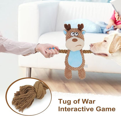Dog Toys, Dog Squeaker Toys with Crinkle Paper, Stuffed Animal Dog Plush Chewing Toy, Cotton Rope Interactive Toys for Puppy, Small, Middle Dogs (Camel-Colored Elk)