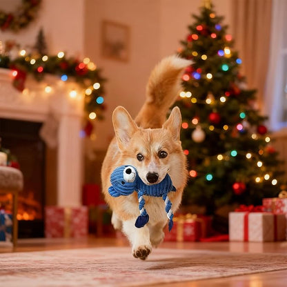 LWBMG Squeaky Dog Toys, Tug of War Dog Toys to Keep Them Busy, Stuffed Animal Dog Plush Toy for Puppy Small, Middle, Large Dogs, Cute Bear Interactive Doggie Toy Blue