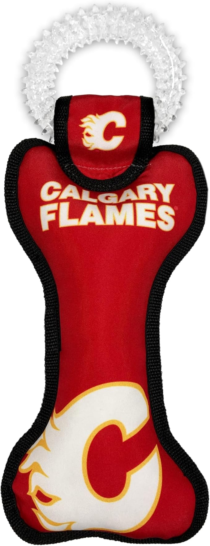 Pets First NHL Calgary Flames Dog Bone Squeak Toy with Cleaning Teething Ring