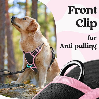 rabbitgoo Dog Harness Small Sized, No Pull Pet Harness with 3 Buckles, Adjustable Soft Padded Vest with Control Handle, Walking Reflective Pet Vest for Small Dogs, Black & Pink, S