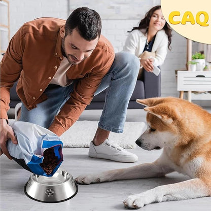 CAQ Dog Cat Bowls Stainless Steel Small Cat Dog Food Water Bowl for Indoor Stackable Pets Puppy Dish Non-Slip Removable Rubber Base Set of 4