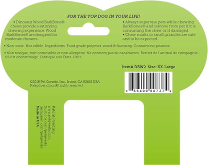 Pet Qwerks Dinosaur BarkBone - Wood Dog Bone for Moderate Chewers - Peanut Butter Flavor - 9.75"