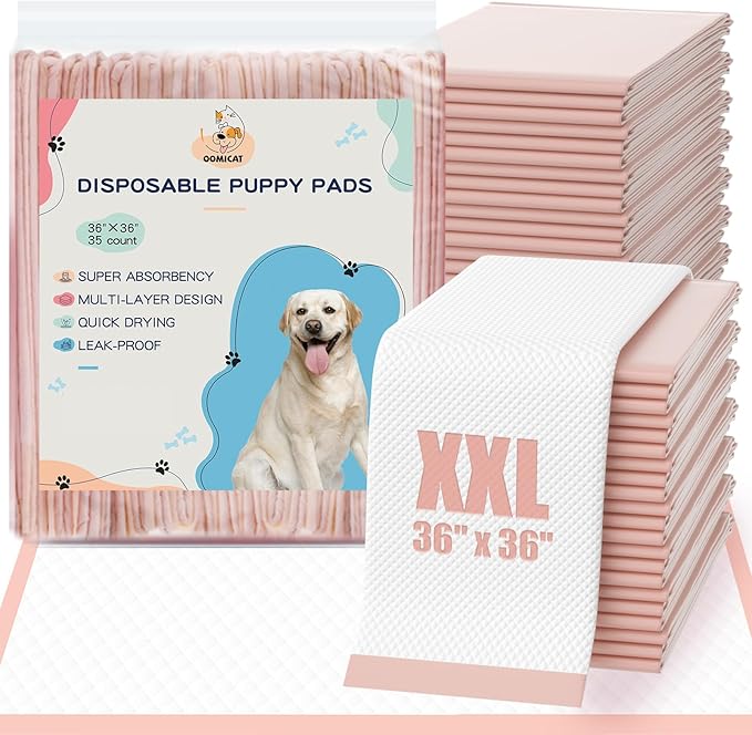 XXL Dog Pee Pads 36"x36" Extra Large Pink Puppy Pads, 6-Layer Super Absorbent & Leak-Proof Potty Training Pads, 35 Count Pet Pads for Cats, Rabbits & Small Animals