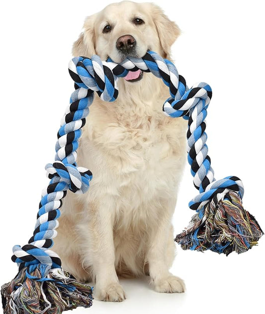 Dog Toys for Aggressive Chewers Tough Rope Chew Toys for Large and Medium Dog 3 Feet 5 Knots Indestructible Cotton Rope for Large Breed Dog Tug of War Dog Toy Teeth Cleaning