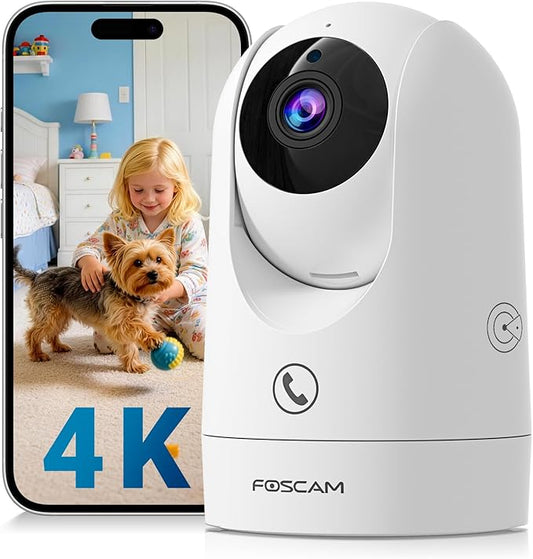 FOSCAM 4K Indoor Camera, Full Space Sense WiFi Camera with 360° Radar Auto-Tracking Baby Monitor & Pet Camera - No-Blind-Spot View, One Touch Call, Human/Motion/Sound Detection, Compatible with Alexa