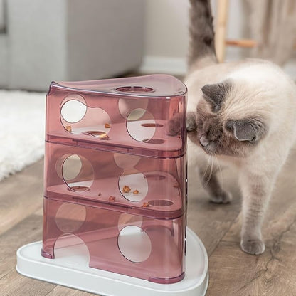 TRIXIE Cheese Tower Interactive Cat Toy, Enrichment Toys for Indoor Cats, Treat Puzzle Interactive Play and Mental Stimulation, Berry