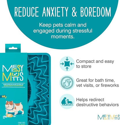 Messy Mutts Framed Silicone Therapeutic Licking Bowl Mat | 9.5" x 9.5" | Slow Feeder Mat for Boredom & Anxiety | Lick Pad for Dogs & Cats | Blue