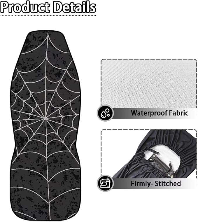Halloween Cobweb Car Front Seat Covers Waterproof Car Seat Covers Front Seats Only Stretch Polyester Fabric Cover Easy to Install Universal Fit for Most Vehicle