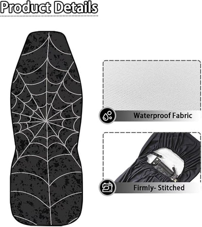 Halloween Cobweb Car Front Seat Covers Waterproof Car Seat Covers Front Seats Only Stretch Polyester Fabric Cover Easy to Install Universal Fit for Most Vehicle