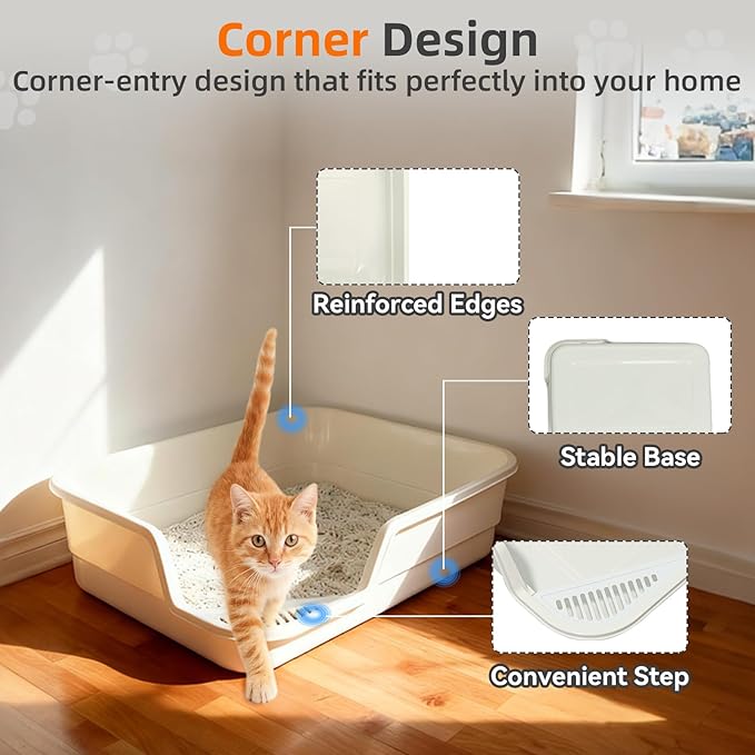 Extra Large Litter Box with Low Entry,Jumbo Cat Litter Box for Kitty and Senior Cats,Cat Box for Indoor Cats,Open Top Corner Litter Pan,Easy to Clean,23.6" L x 15.7" W x 5.9" H (Green)
