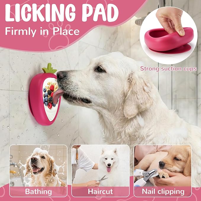 Freeze Dog Lick Bowl, Animire Non-Slip Slow Feeder Lick Mat for Dogs, Silicone Dog Enrichment Bowl for Distraction Anxiety Relief Boredom, BPA Free, Dishwasher Safe(Rose,L)