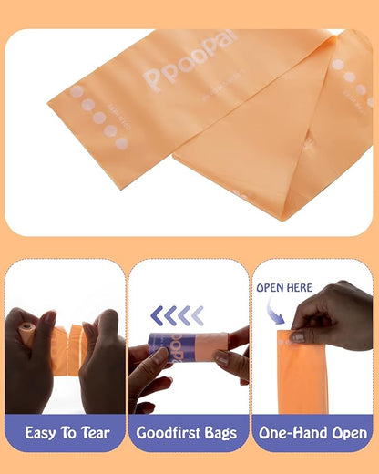 Dog Poop Bags 300 Count, 30 Refill Rolls, Leak Proof Dog Waste Bags - Extra Thick 18 Micron, 14 Inch Long Easy Tie, Light Orange Scent, Strong Star-Sealed Bottom for Walking, Yard & Travel