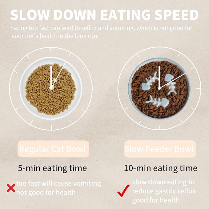 Ceramic Fish-Bone Slow Food Bowl for Cats and Dogs, Dishwasher Safe, Non-Toxic, Engaging Design, Prevents Obesity