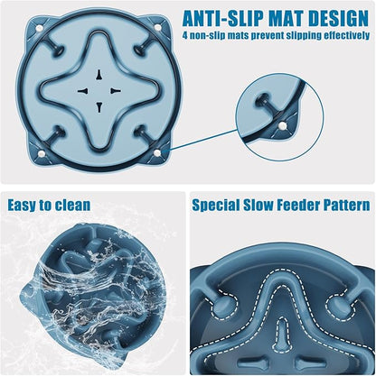Slow Feeder Dog Bowls Medium Breed, Dog Food Bowl Medium Anti-Choking Bloat Stop Puzzle Healthy Eating Bowl (Blue, 2 Cup)